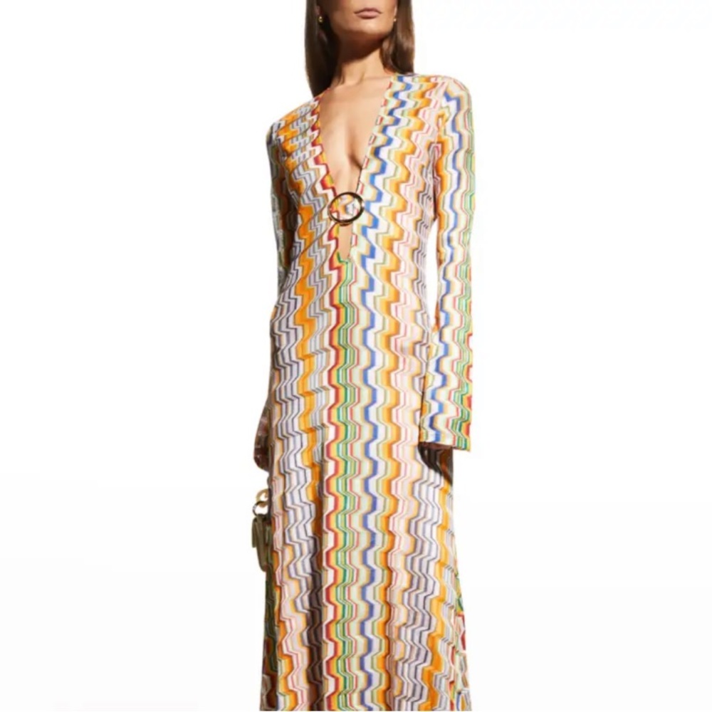 Alexis White Multi-Color Wavy Print Maxi Dress